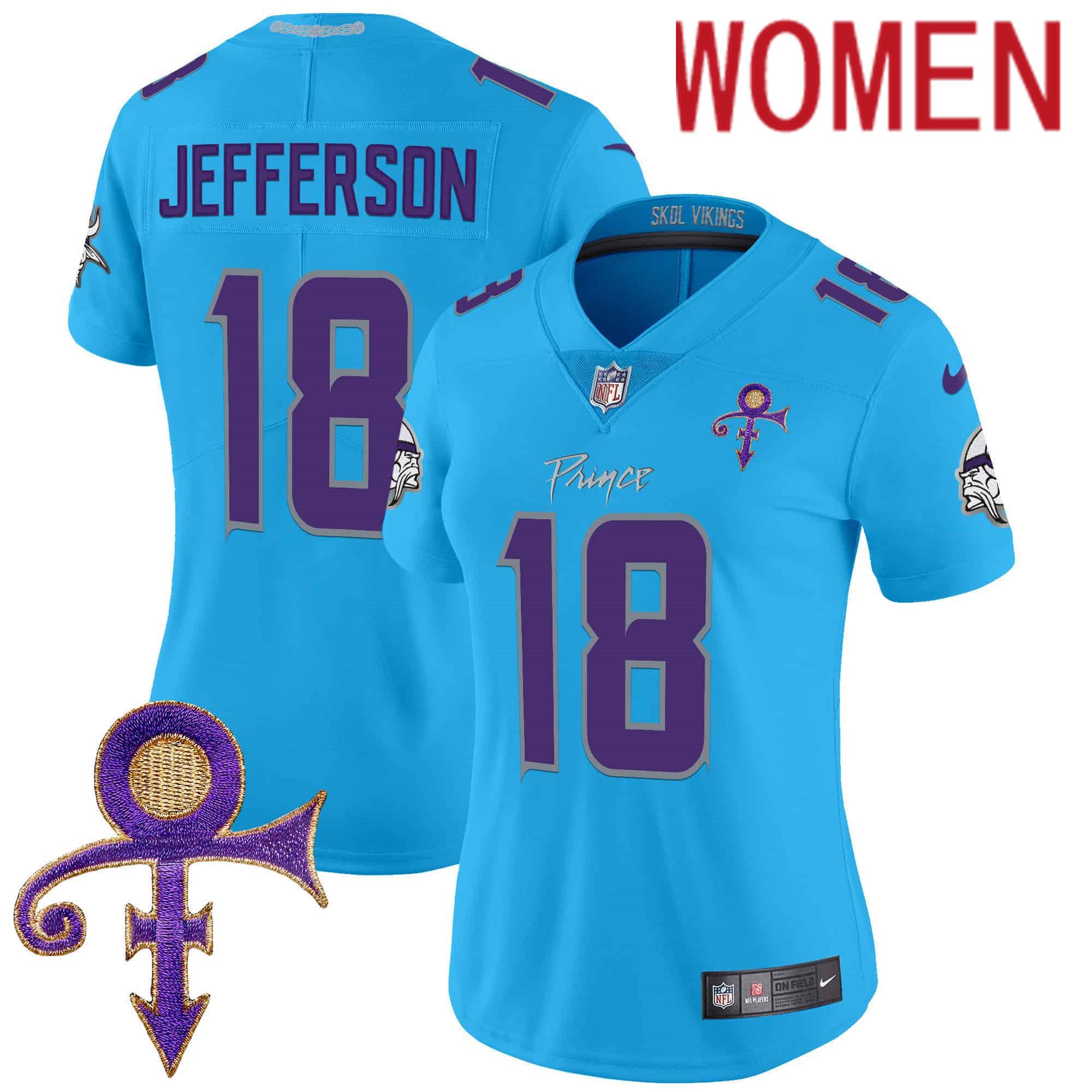 Women Minnesota Vikings #18 Jefferson Light Blue 2024 Nike Prince Vapor Limited NFL Jersey->women nfl jersey->Women Jersey